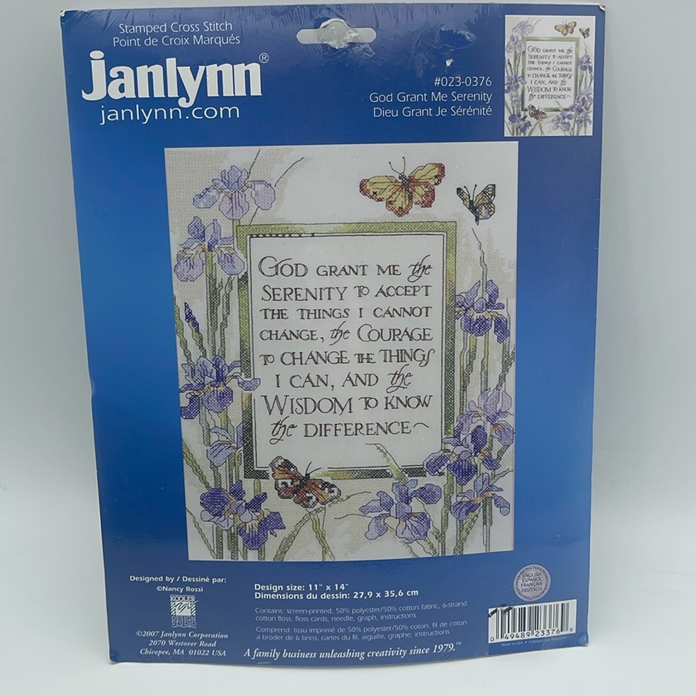 Janlynn Stamped Cross Stitch Kit God Grant Me Serenity Prayer 11 x 14 NEW